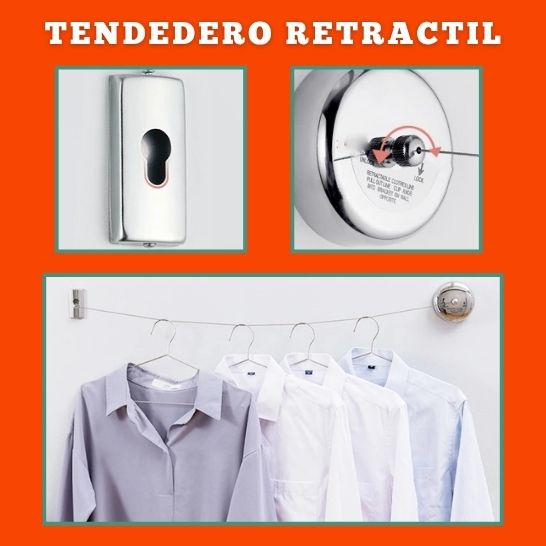 Tendedero Retráctil en Acero Inoxidable de 2.8 m , Capacidad 5 kg, Ahorra Espacio, Interior/Exterior