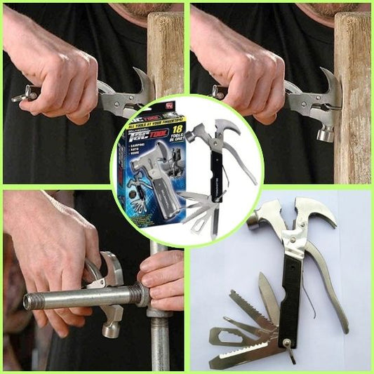 Martillo Multiherramienta 18 en 1 - Compacto para Hogar, Auto y Camping