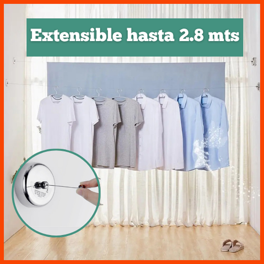 Tendedero Retráctil en Acero Inoxidable de 2.8 m , Capacidad 5 kg, Ahorra Espacio, Interior/Exterior